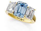 Yellow gold Fancy Blue Emerald Cut Three-Stone Diamond Ring with Prong Setting on a Classic Band_13