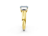 Yellow gold Fancy Blue Emerald Cut Three-Stone Diamond Ring with Prong Setting on a Classic Band_14