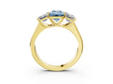 Yellow gold Fancy Blue Emerald Cut Three-Stone Diamond Ring with Prong Setting on a Classic Band_15