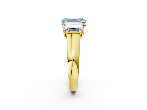 Yellow gold Fancy Blue Emerald Cut Three-Stone Diamond Ring with Prong Setting on a Classic Band_2