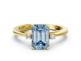 Yellow gold Fancy Blue Emerald  Cut Three-Stone Solitaire Ring with Round Accent Diamonds and Four-Prong Setting_20