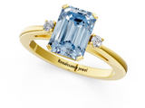Yellow gold Fancy Blue Emerald  Cut Three-Stone Solitaire Ring with Round Accent Diamonds and Four-Prong Setting_21