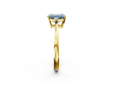 Yellow gold Fancy Blue Emerald  Cut Three-Stone Solitaire Ring with Round Accent Diamonds and Four-Prong Setting_22