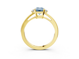 Yellow gold Fancy Blue Emerald  Cut Three-Stone Solitaire Ring with Round Accent Diamonds and Four-Prong Setting_23