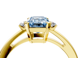 Yellow gold Fancy Blue Emerald  Cut Three-Stone Solitaire Ring with Round Accent Diamonds and Four-Prong Setting_24
