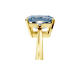 Yellow gold Fancy Blue Emerald  Cut Three-Stone Solitaire Ring with Round Accent Diamonds and Four-Prong Setting_25