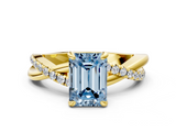 Yellow gold Fancy Blue Emerald  Cut Twist Band Solitaire Diamond Ring with Pavé Setting_3