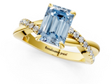 Yellow gold Fancy Blue Emerald  Cut Twist Band Solitaire Diamond Ring with Pavé Setting_4