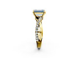 Yellow gold Fancy Blue Emerald  Cut Twist Band Solitaire Diamond Ring with Pavé Setting_5