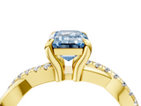 Yellow gold Fancy Blue Emerald  Cut Twist Band Solitaire Diamond Ring with Pavé Setting_7