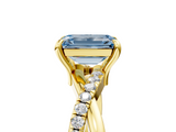 Yellow gold Fancy Blue Emerald  Cut Twist Band Solitaire Diamond Ring with Pavé Setting_8