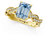 Yellow gold Fancy Blue Emerald  Cut Twisted Pavé Band Solitaire Ring with Four-Prong Setting_57