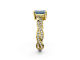 Yellow gold Fancy Blue Emerald  Cut Twisted Pavé Band Solitaire Ring with Four-Prong Setting_58