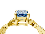 Yellow gold Fancy Blue Emerald  Cut Twisted Pavé Band Solitaire Ring with Four-Prong Setting_60