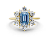 Yellow gold Fancy Blue Emerald  Diamond Cluster Halo Ring with Solitaire Band and Four-Prong Setting_20