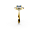 Yellow gold Fancy Blue Emerald  Diamond Cluster Halo Ring with Solitaire Band and Four-Prong Setting_22