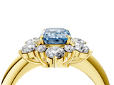 Yellow gold Fancy Blue Emerald  Diamond Cluster Halo Ring with Solitaire Band and Four-Prong Setting_24