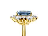 Yellow gold Fancy Blue Emerald  Diamond Cluster Halo Ring with Solitaire Band and Four-Prong Setting_25