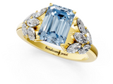 Yellow gold Fancy Blue Emerald  Diamond Cluster Leaf Design Ring with Prong Setting_52