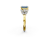 Yellow gold Fancy Blue Emerald  Diamond Cluster Leaf Design Ring with Prong Setting_53
