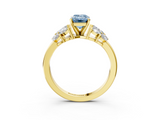 Yellow gold Fancy Blue Emerald  Diamond Cluster Leaf Design Ring with Prong Setting_54