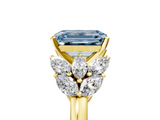 Yellow gold Fancy Blue Emerald  Diamond Cluster Leaf Design Ring with Prong Setting_56