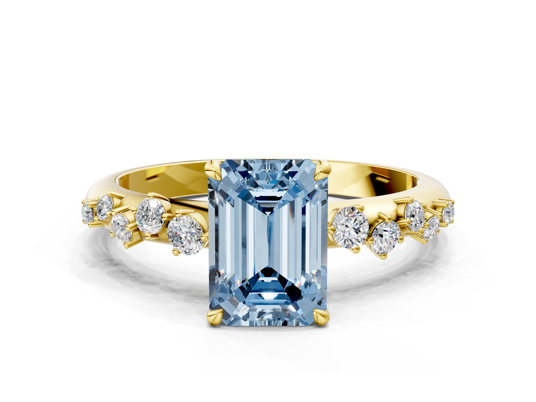 Yellow gold Fancy Blue Emerald  Diamond Cluster Prong-Set Solitaire Ring_37