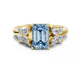 Yellow gold Fancy Blue Emerald  Diamond Floral Cluster Ring with Solitaire Band and Prong Setting_31