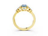 Yellow gold Fancy Blue Emerald  Diamond Floral Cluster Ring with Solitaire Band and Prong Setting_34