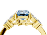 Yellow gold Fancy Blue Emerald  Diamond Floral Cluster Ring with Solitaire Band and Prong Setting_35