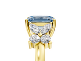 Yellow gold Fancy Blue Emerald  Diamond Floral Cluster Ring with Solitaire Band and Prong Setting_36