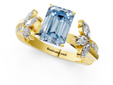 Yellow gold Fancy Blue Emerald  Diamond Floral Vine Solitaire Engagement Ring_4