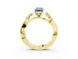 Yellow gold Fancy Blue Emerald  Diamond Floral Vine Solitaire Engagement Ring_6