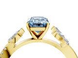 Yellow gold Fancy Blue Emerald  Diamond Floral Vine Solitaire Engagement Ring_7