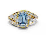 Yellow gold Fancy Blue Emerald  Diamond Halo Ring with Marquise and Pavé Band in Prong Setting_71