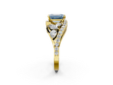 Yellow gold Fancy Blue Emerald  Diamond Halo Ring with Marquise and Pavé Band in Prong Setting_73