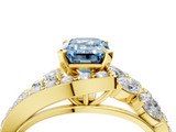 Yellow gold Fancy Blue Emerald  Diamond Halo Ring with Marquise and Pavé Band in Prong Setting_75