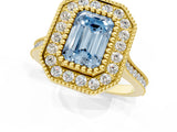 Yellow gold Fancy Blue Emerald  Diamond Halo Ring with Milgrain Frame and Pavé Band_61