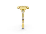 Yellow gold Fancy Blue Emerald  Diamond Halo Ring with Milgrain Frame and Pavé Band_62