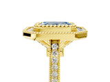 Yellow gold Fancy Blue Emerald  Diamond Halo Ring with Milgrain Frame and Pavé Band_65
