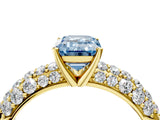 Yellow gold Fancy Blue Emerald  Diamond Pavé Band Solitaire Ring with Four-Prong Setting_53