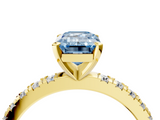 Yellow gold Fancy Blue Emerald  Diamond Pavé Band Solitaire with Four-Prong Setting_205