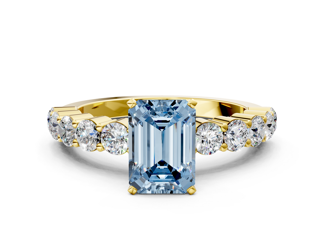 Yellow gold Fancy Blue Emerald  Diamond Pavé Band Solitaire with Four-Prong Setting_3
