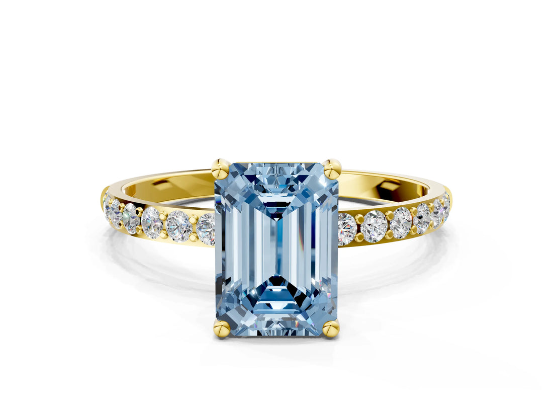 Yellow gold Fancy Blue Emerald  Diamond Pavé Band with Six-Prong Setting_31