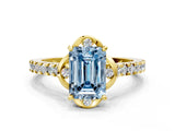 Yellow gold Fancy Blue Emerald  Diamond Pave Band with Floral Prong Setting_27