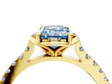 Yellow gold Fancy Blue Emerald  Diamond Pave Band with Floral Prong Setting_31