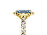 Yellow gold Fancy Blue Emerald  Diamond Pave Band with Floral Prong Setting_32