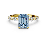 Yellow gold Fancy Blue Emerald  Diamond Prong Set Engagement Ring with Pave Band_204