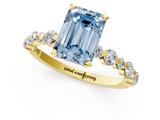 Yellow gold Fancy Blue Emerald  Diamond Prong Set Engagement Ring with Pave Band_205