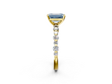 Yellow gold Fancy Blue Emerald  Diamond Prong Set Engagement Ring with Pave Band_206